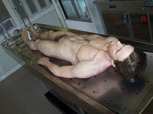 Corpse on a morgue table